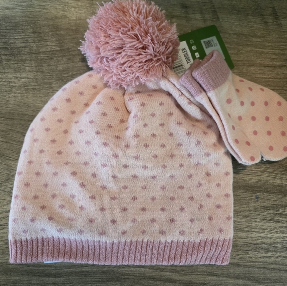 NWT John Deere Toddler Pink Horse Knit Hat and Mittens Set - Picture 3 of 3